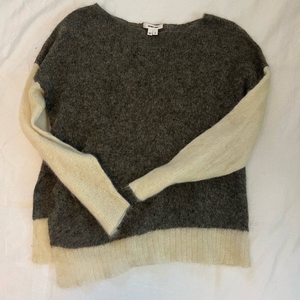 Helmut Lang Gray and White Sweater with Slit